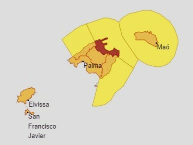 AEMET activa la alerta roja para este jueves por riesgo de lluvias en el norte de Mallorca