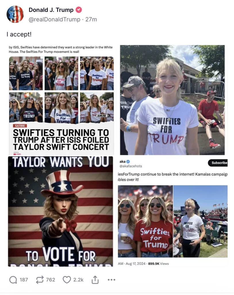 La inteligencia artificial pone a Taylor Swift a hacer campaña en las elecciones de Estados Unidos 1 GVSmqUkXMAAnZus