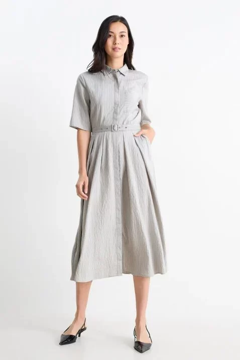 Vestido camisero con cinturón - de rayas