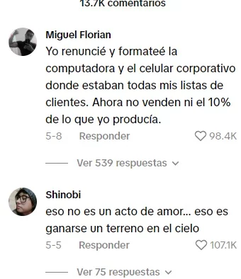 Comentarios renuncia a trabajo