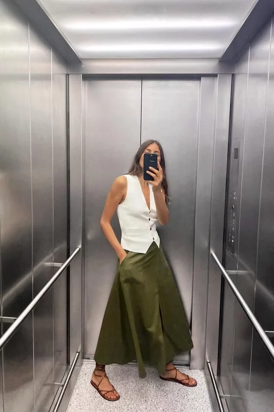 FALDA MIDI CAPA CON LINO