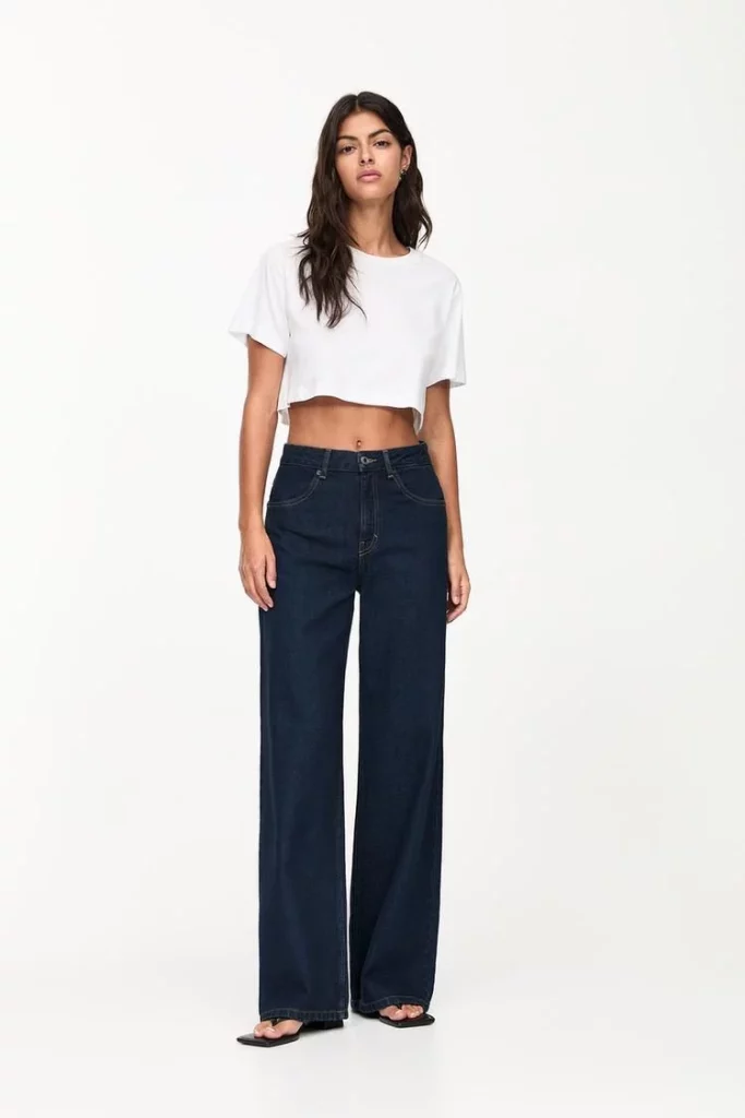 Jeans wide leg tiro alto