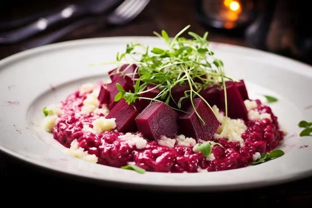 Delicioso risotto de remolacha con queso de cabra