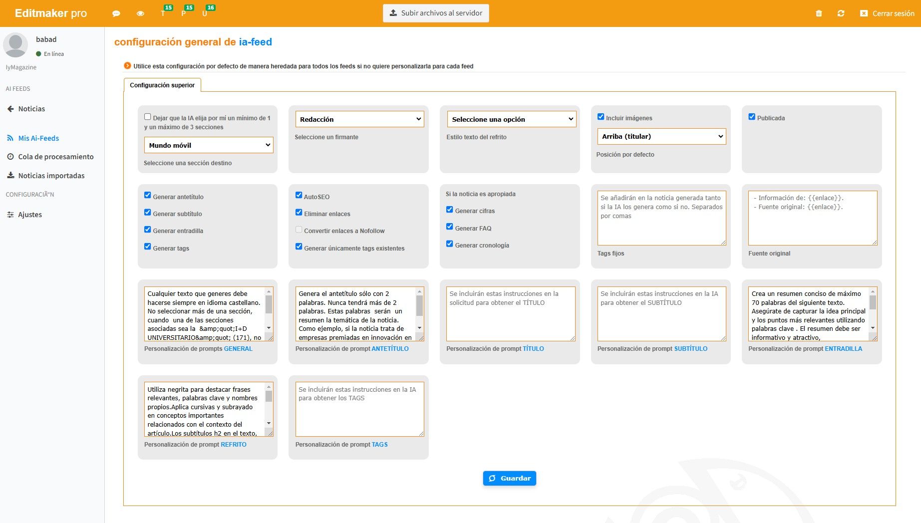 La automatización con IA de Cibeles optimiza la creación de artículos y la gestión de feeds de noticias 1 config
