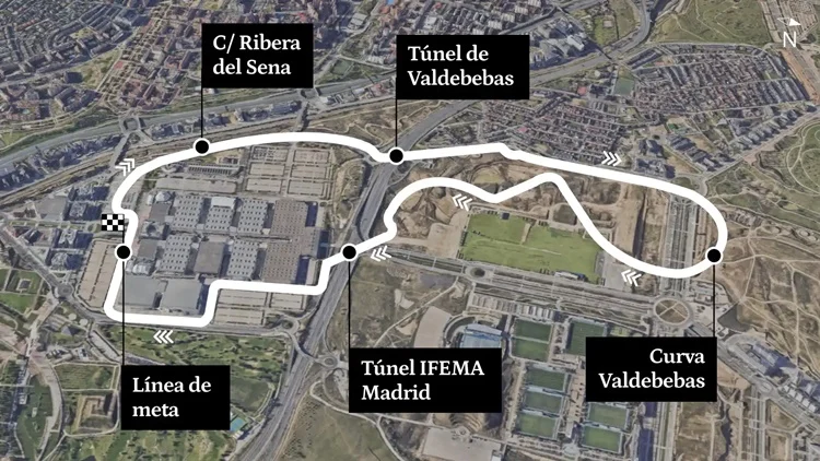 Recorrido del circuito de F-1 en Madrid Fuente: Propias