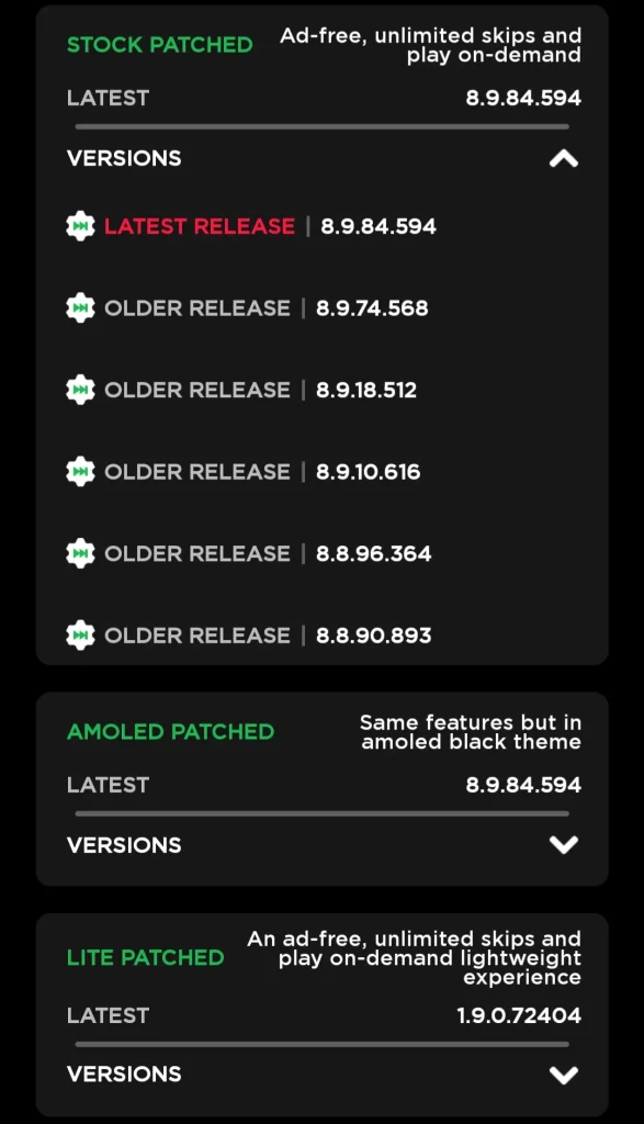 Captura de una app que distribuye APKs de Spotify Premium