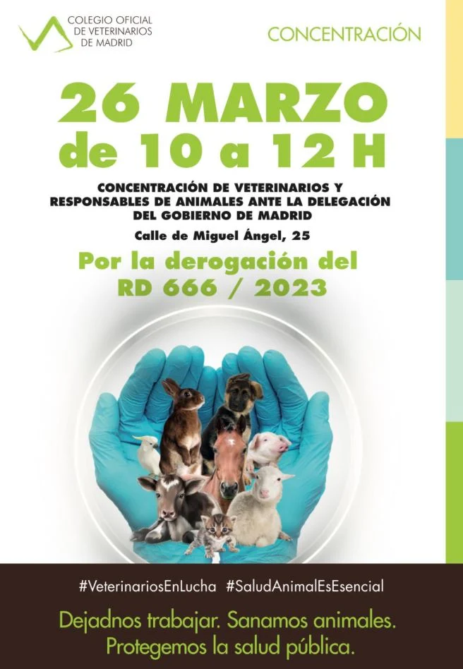 Cartel del COLVEMA para la manifestación de veterinarios del 26 de marzo