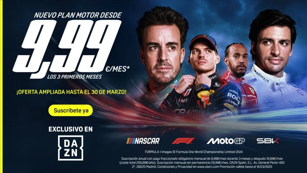 DAZN se aprovecha de la F1 2025 y los bloqueos a las IPTV piratas para captar clientes 2 Oferta del plan de Motor de DAZN