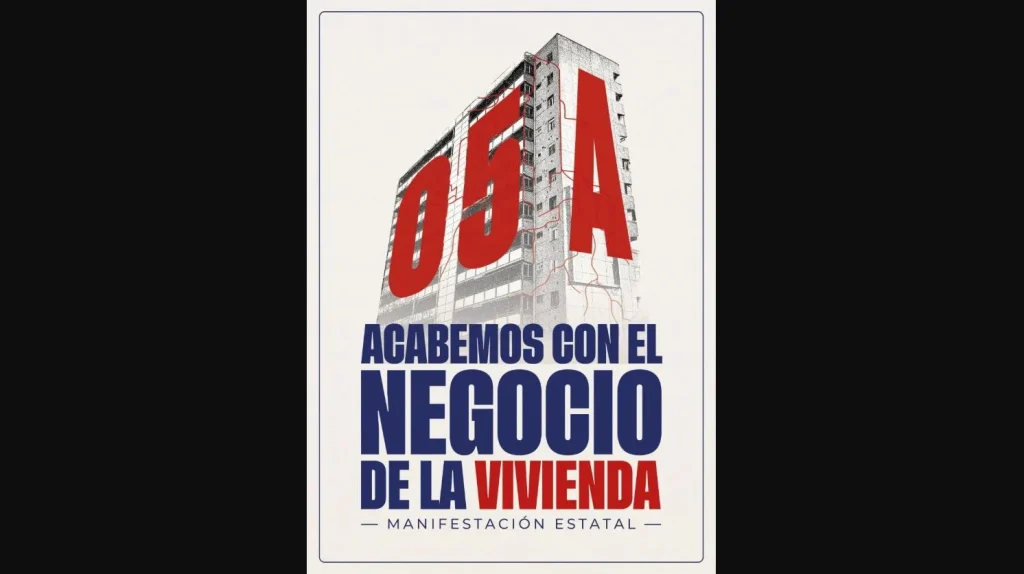 La manifestación por la vivienda paraliza España, subvierte el Metro y vandaliza inmobiliarias 1 Cartel de manifestación por la vivienda del 5 abril