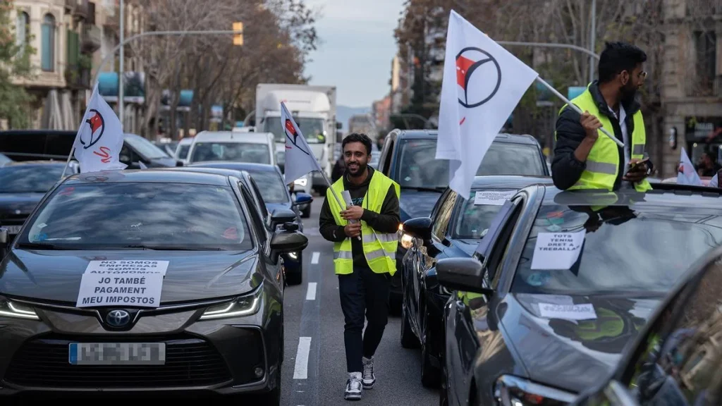 Marcha de VTC (Uber, Cabify, Bolt) en Barcelona