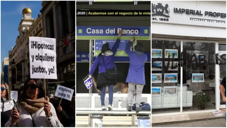 La manifestación por la vivienda paraliza España, subvierte el Metro y vandaliza inmobiliarias