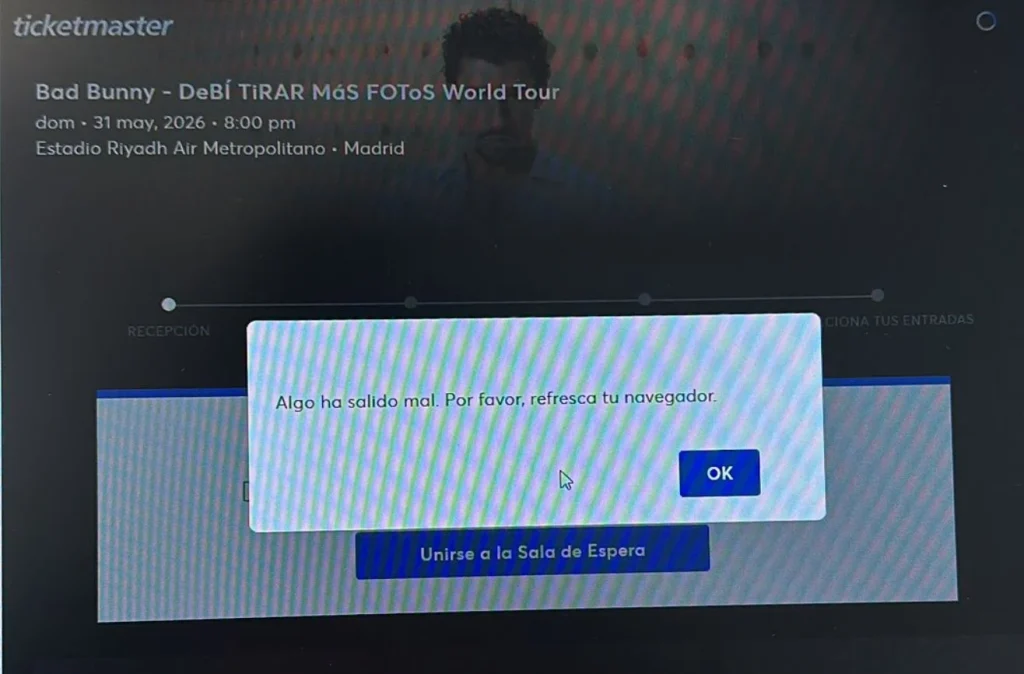error compra entradas bad bunny ticketmaster