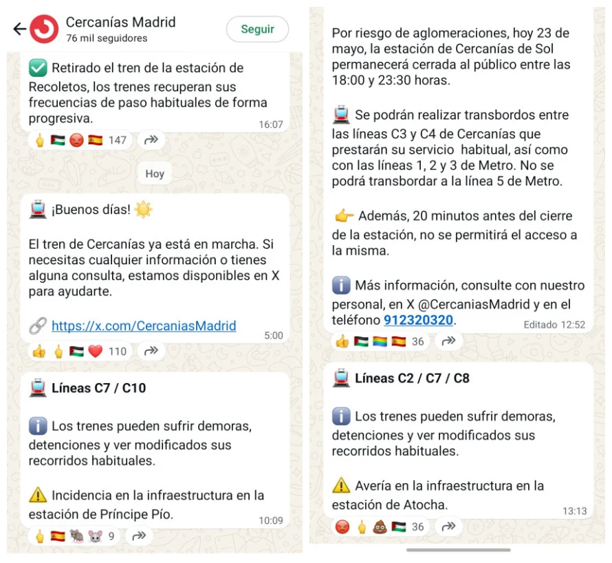 La nula información y el tono «chulesco» de los operarios de Cercanías de Madrid indignan a los viajeros 2 Notificaciones del grupo de WhatsApp de Renfe