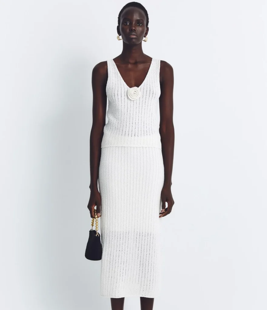 Romanticismo blanco en Sfera: conjunto calado con flor bordada