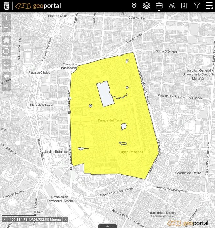 Mapa de estado de alerta en parques del municipio como El Retiro