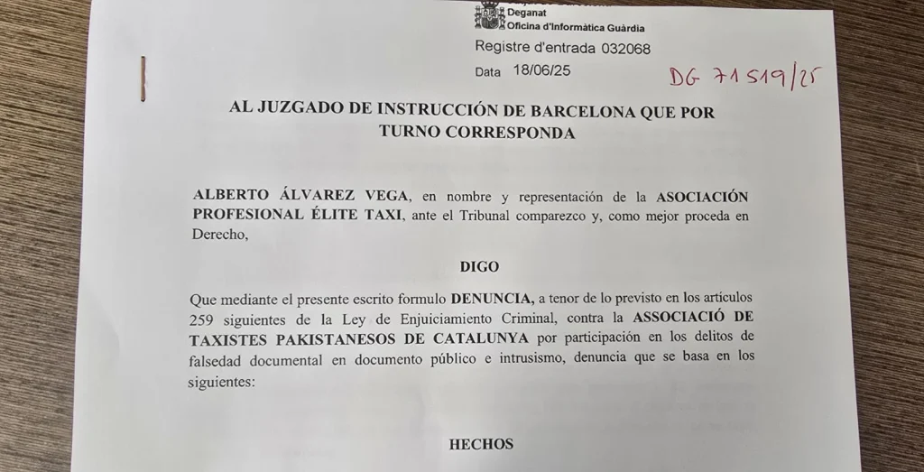 Foto de la denuncia Élite Taxi Barcelona