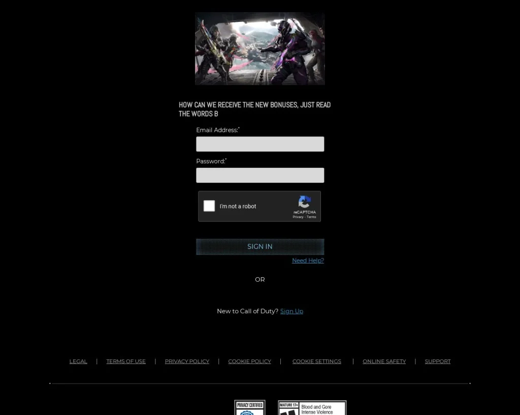 Web falsa de Call of Duty