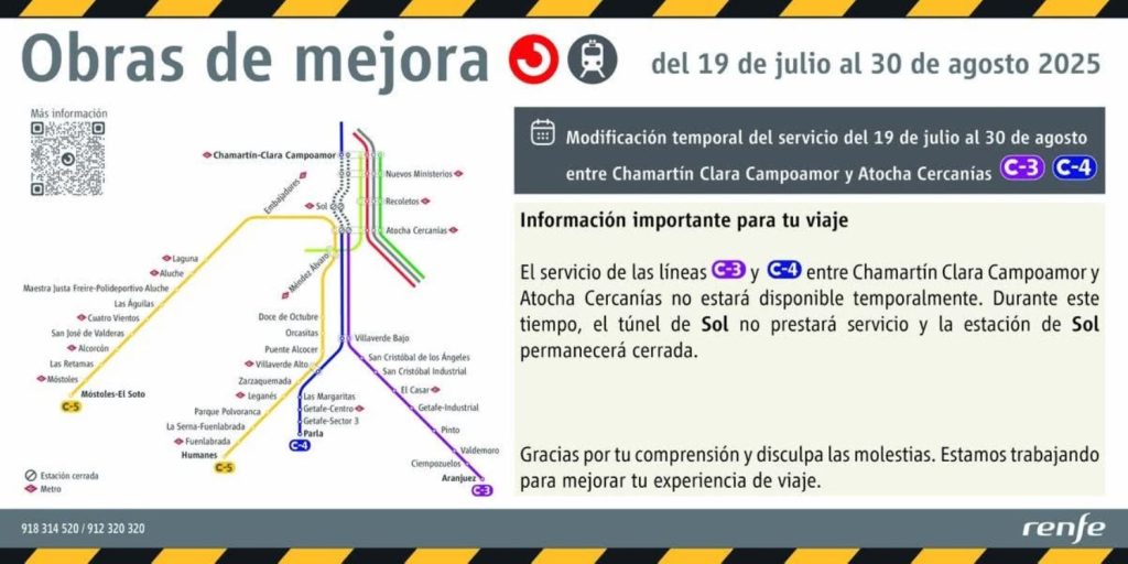 Obras de mejora en líneas C-3 y C-4 en Renfe Cercanías Madrid