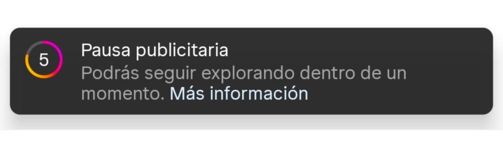 Banner que aparece en las nuevas pausas publicitarias de Instagram