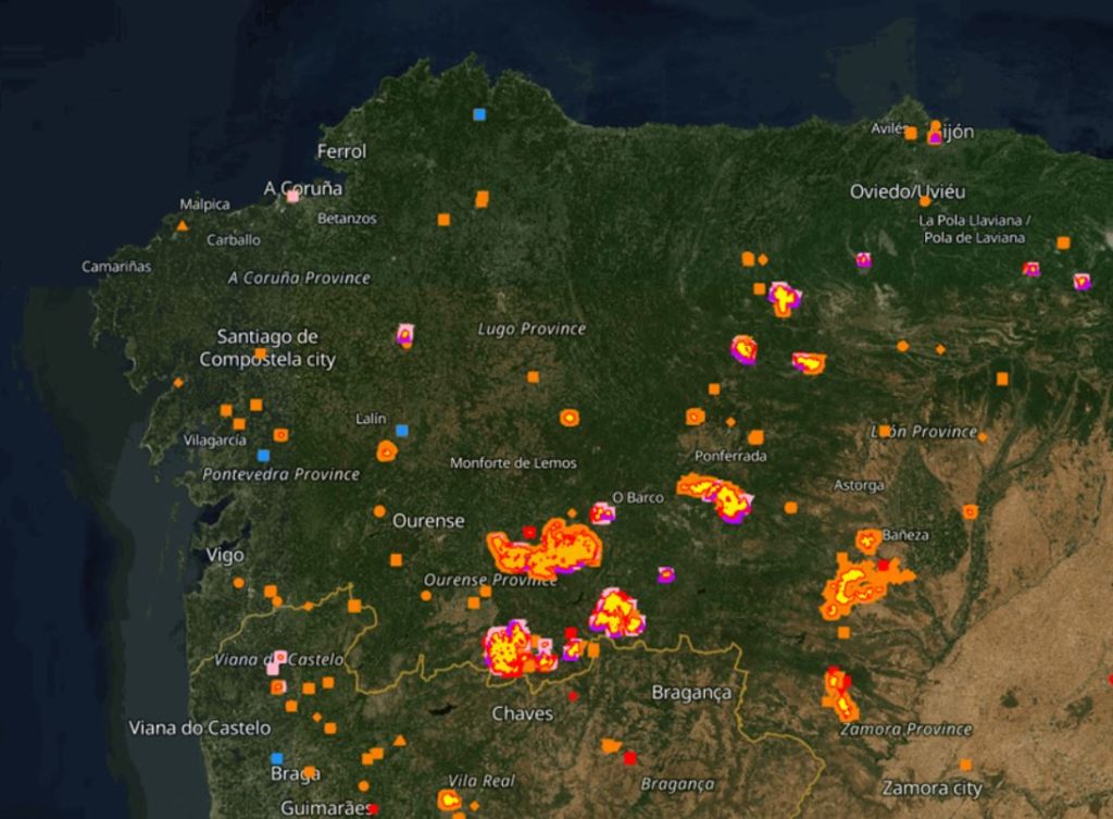 Primeros focos de los incendios de la última semana en Galicia y Castilla y León