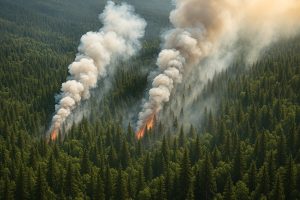 incendio forestal bosque humo visto desde altura