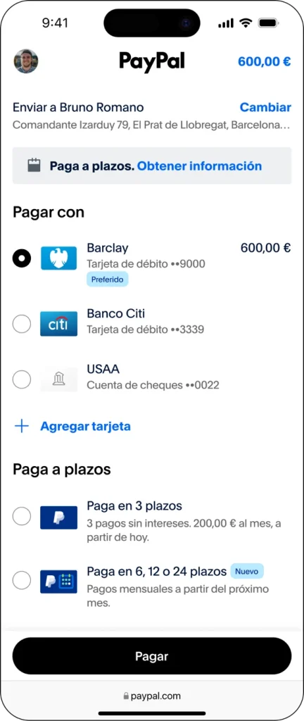 Opciones de pago PayPal