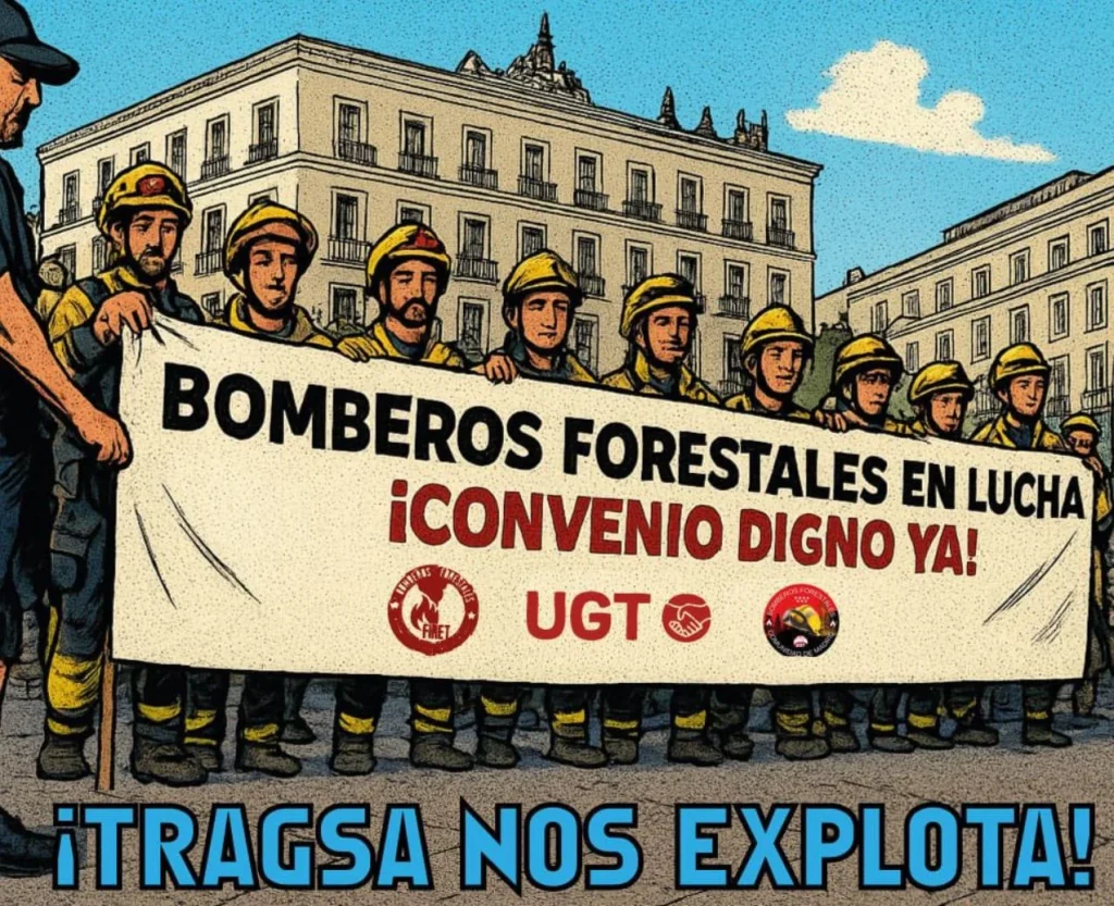 Parte del cartel de la concentración de los bomberos forestales de la Comunidad de Madrid