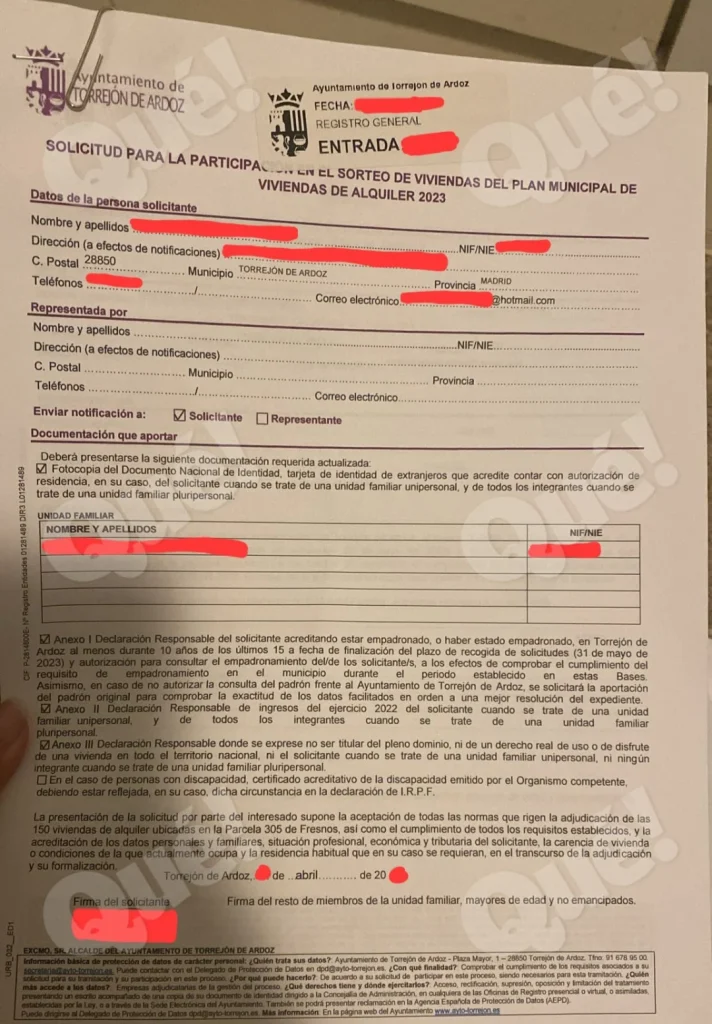 Una solicitud entregada para el Plan Municipal de Viviendas de Alquiler de Torrejón de Ardoz