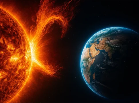 ¿Puede una erupción solar acabar con la Tierra? Realidad y ficción tras el argumento de 'Afterburn' erupcion solar intensa sobre la tierra vista espacial afterburn