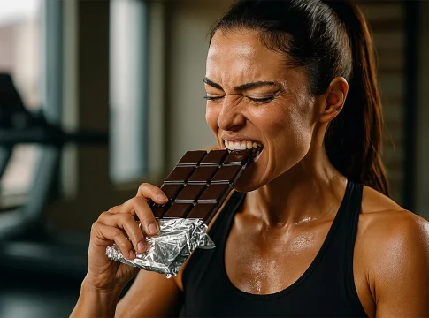 Atletas y chocolate: el secreto del capricho que mejora la resistencia y la concentración Atleta comiendo chocolate oscuro tras entrenamiento deportivo