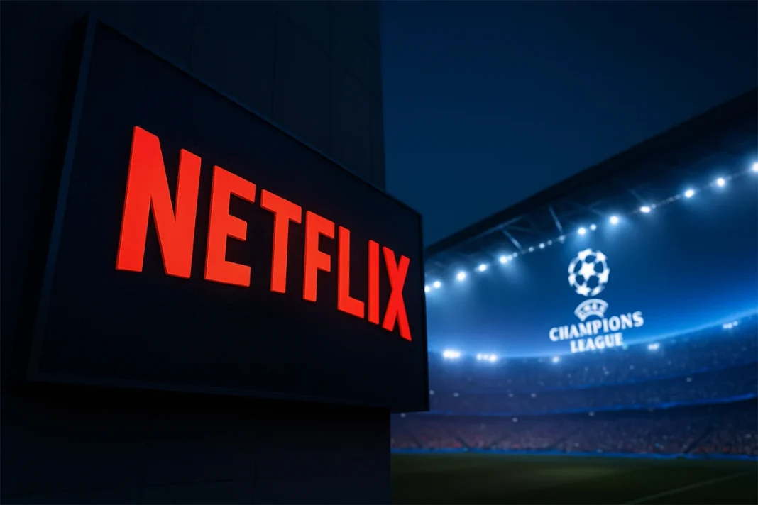 El fútbol llega a Netflix: la plataforma planea emitir la Champions League en 2027 Futbol Champions League en Netflix estadio iluminado
