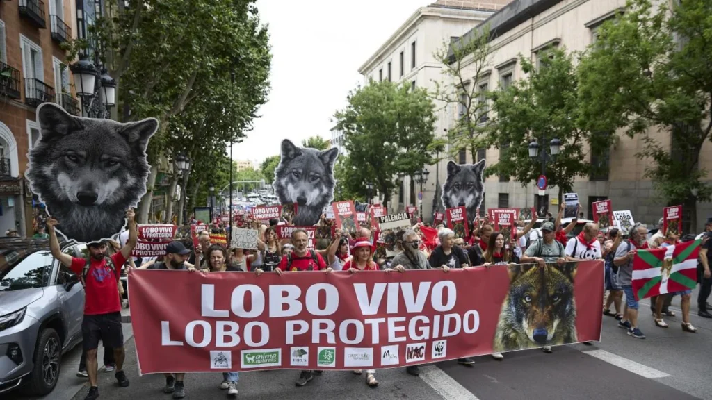 Una de las manifestaciones contra la caza del lobo ibérico en España