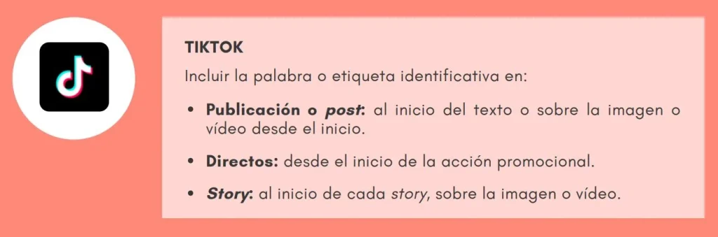 Especificaciones para TikTok | Fuente: Código de Conducta de Publicidad a través de influencers