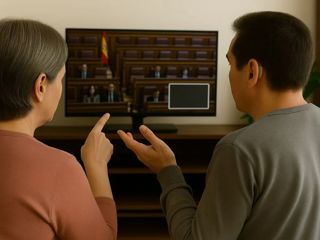 Imagen de personas sordas viendo la televisión