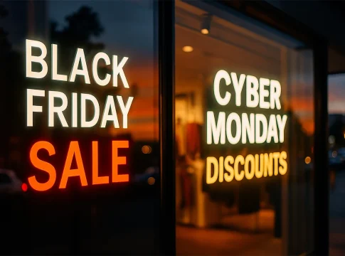 Cuándo se ahorra más: guía práctica para decidir entre Black Friday y Cyber Monday Black Friday ofertas digitales en pantalla luminosa