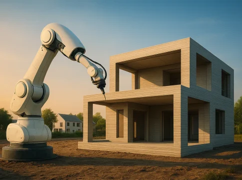 El futuro de la vivienda: robots que fabrican casas en 24 horas abren una era de edificaciones exprés robot construye casa moderna con tecnologia 3d