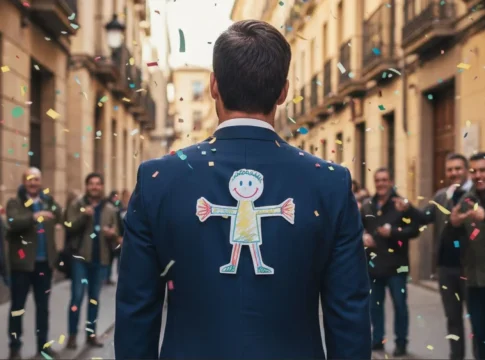 Día de los Inocentes Un monigote en la espalda de una persona