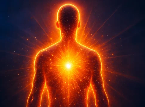 Dr. Benito León, especialista en biología humana: cuerpo humano emitiendo luz brillante