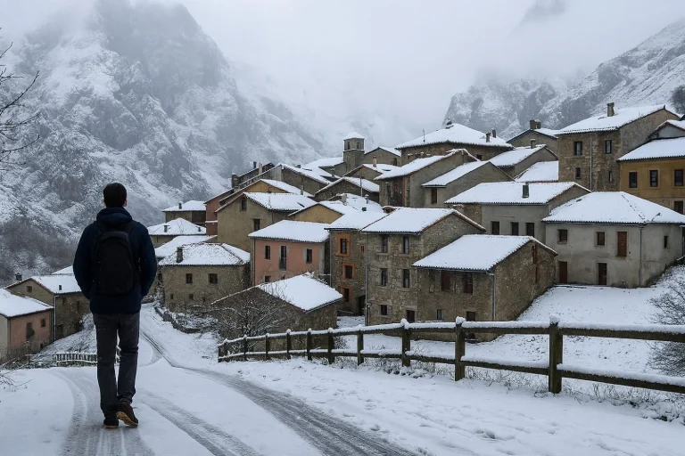 El pueblo asturiano más alto se cubre de blanco: Sotres en los Picos de Europa