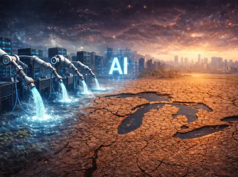 La IA está secando los Grandes Lagos: el impacto hídrico de los centros de datos que amenaza a España IA Grandes Lagos centros datos agua extraída futurista