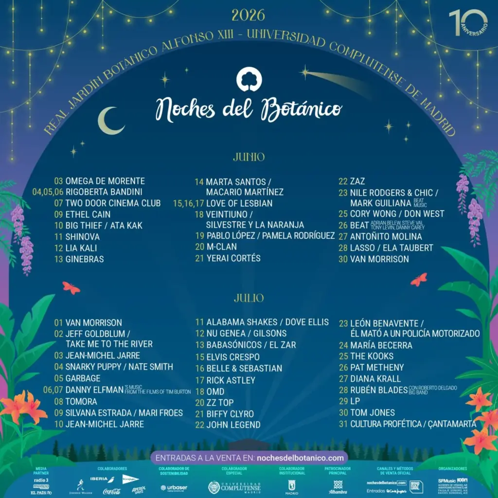Cartel de conciertos de Noches del Botánico 2026
