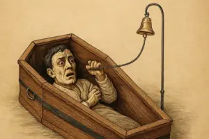 necesito una imagen para ilustar como foto destacada ami articulo periodistico, este es el titulo: El ataúd con campanilla: el invento europeo contra el miedo a ser enterrado vivo
