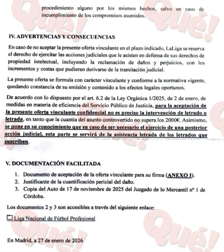 Carta intimidatoria de LaLiga de Javier Tebas