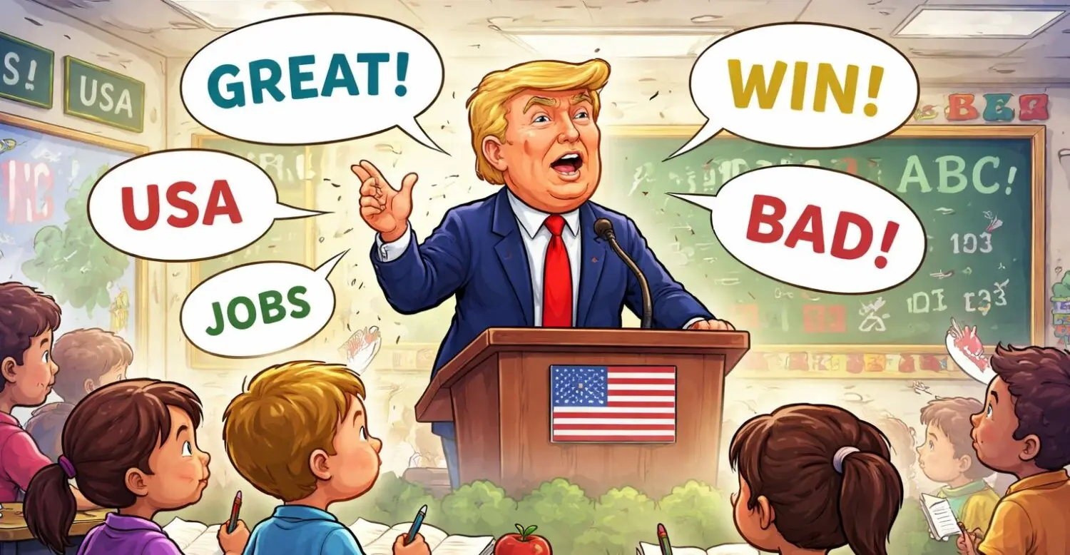 Trump discursos primaria Representación de Donald Trump, presidente de Estados Unidos, dando un discurso a unos niños