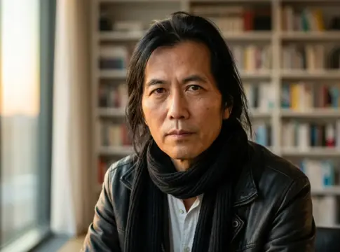 Byung-Chul Han filósofo pensativo estudio moderno