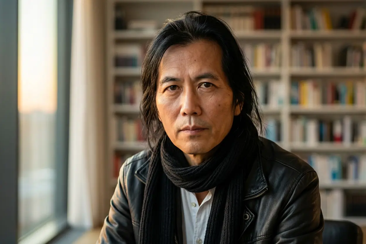 Byung-Chul Han filósofo pensativo estudio moderno