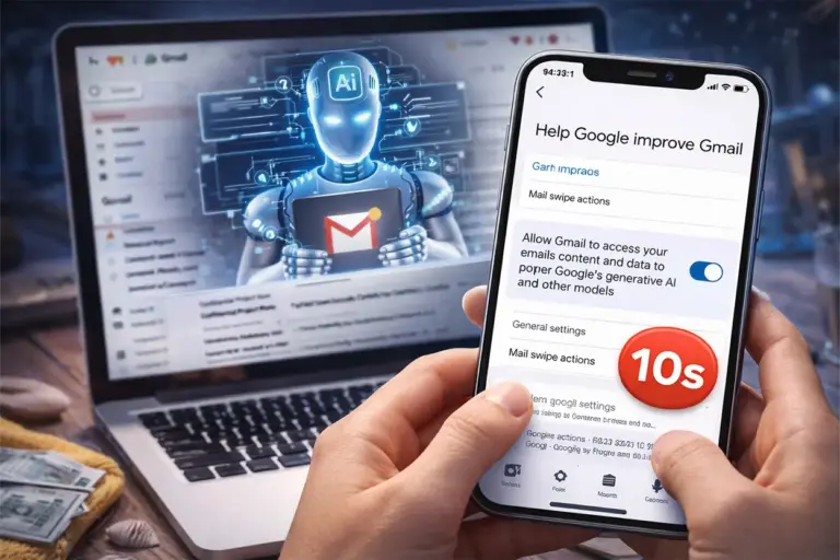 Ajuste de 10 segundos: el cambio necesario en Gmail para evitar que la IA lea todos tus correos privados
