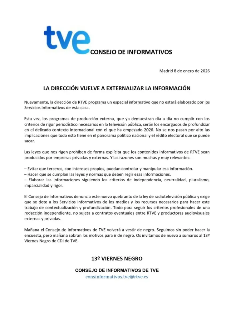 Una de las quejas remitidas por el Consejo de Informativos sobre la externalización de programas informativos en RTVE