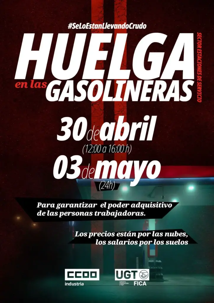 Cartel de huelga en las gasolineras de CCOO y UGT