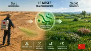 Tierra fértil en tiempo récord: El avance chino con cianobacterias que hace florecer el desierto en 10 meses